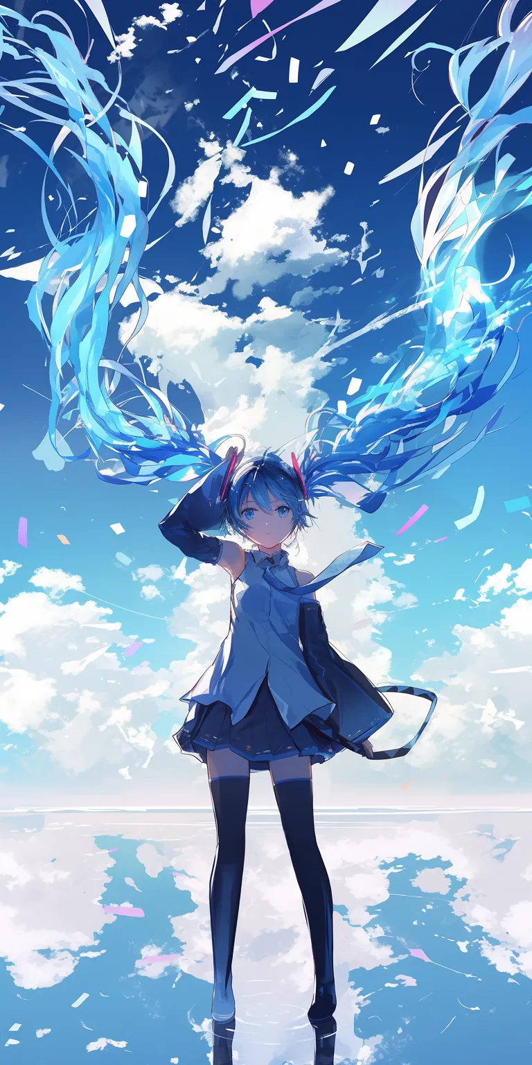 anime computer backgrounds sky, aqua, ciel, rem, miku