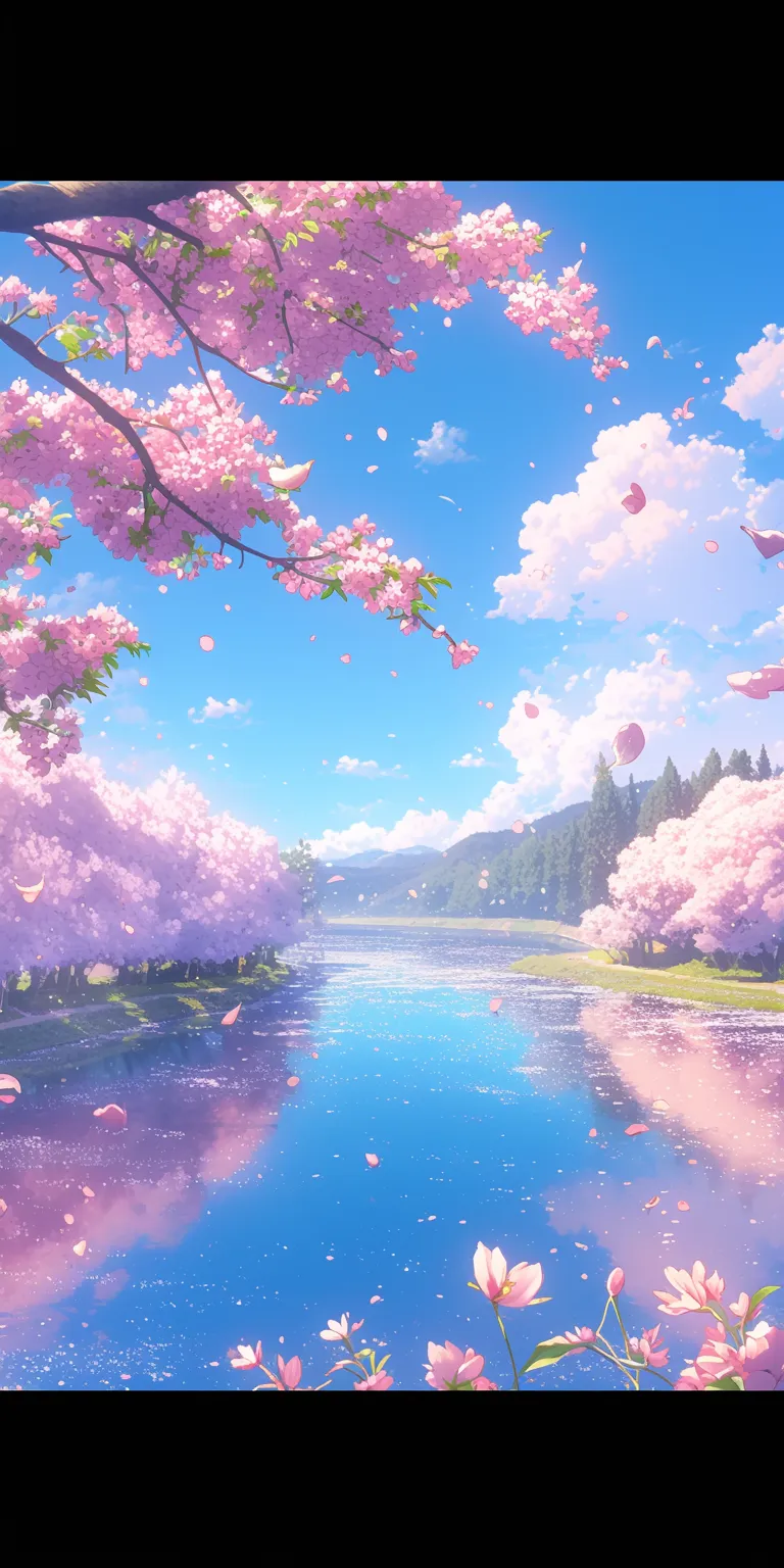 cherry blossom anime wallpaper sakura, scenery, kamisama, evergarden, 2560x1440