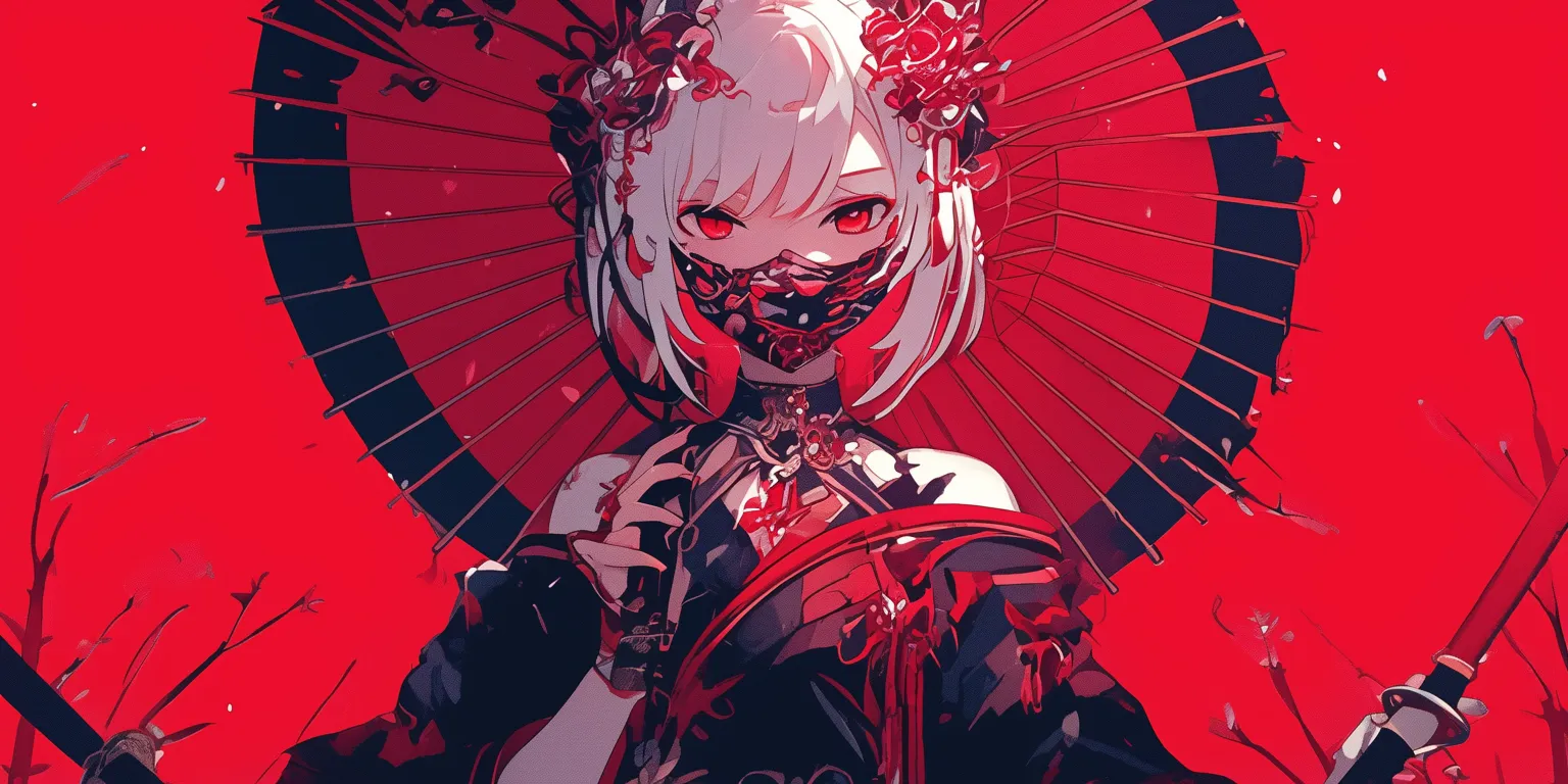 red wallpaper anime kakegurui, kaneki, touka, kaguya, samurai