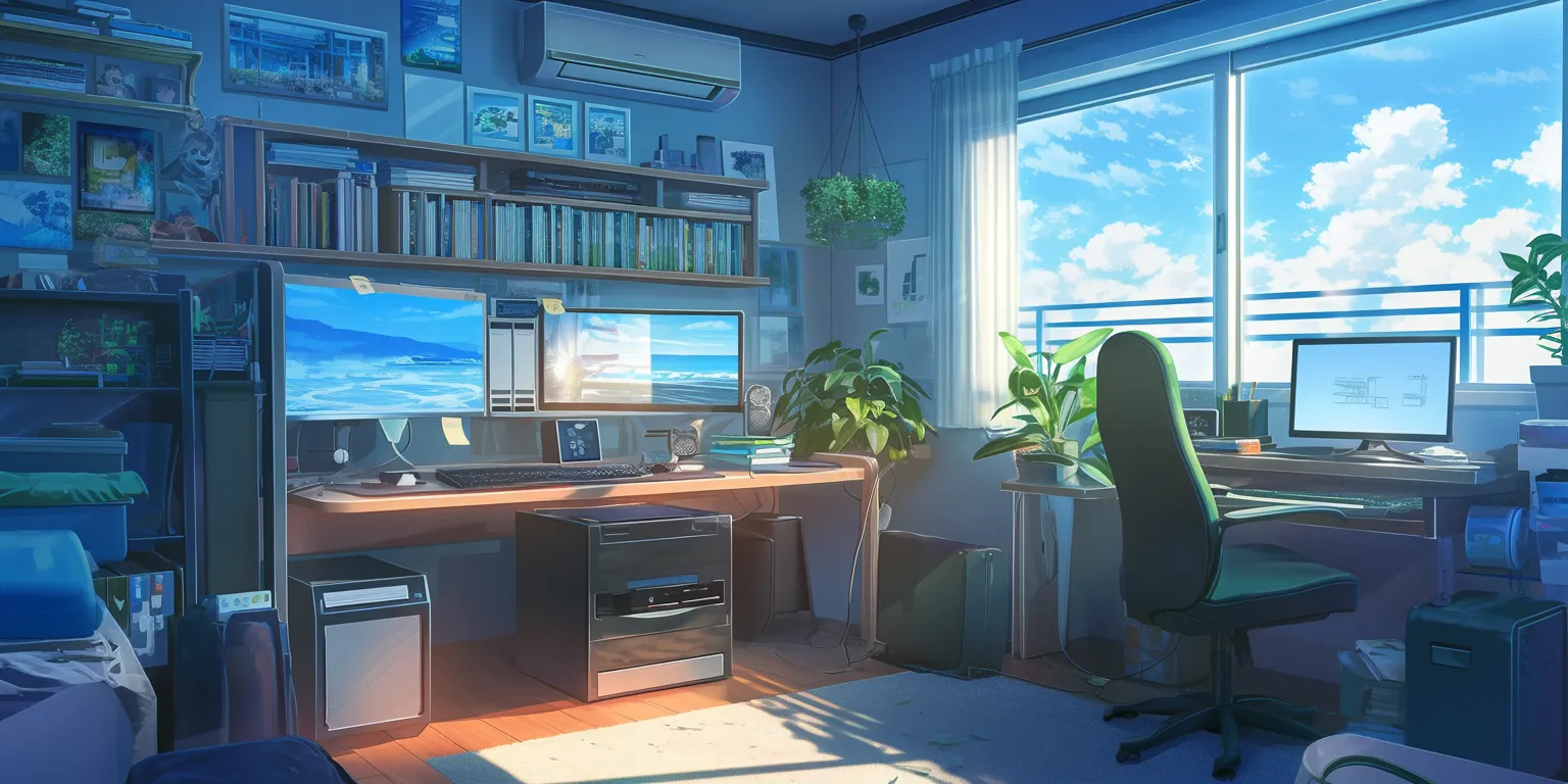 anime room background office, ultrawide, computer, backgrounds, classroom