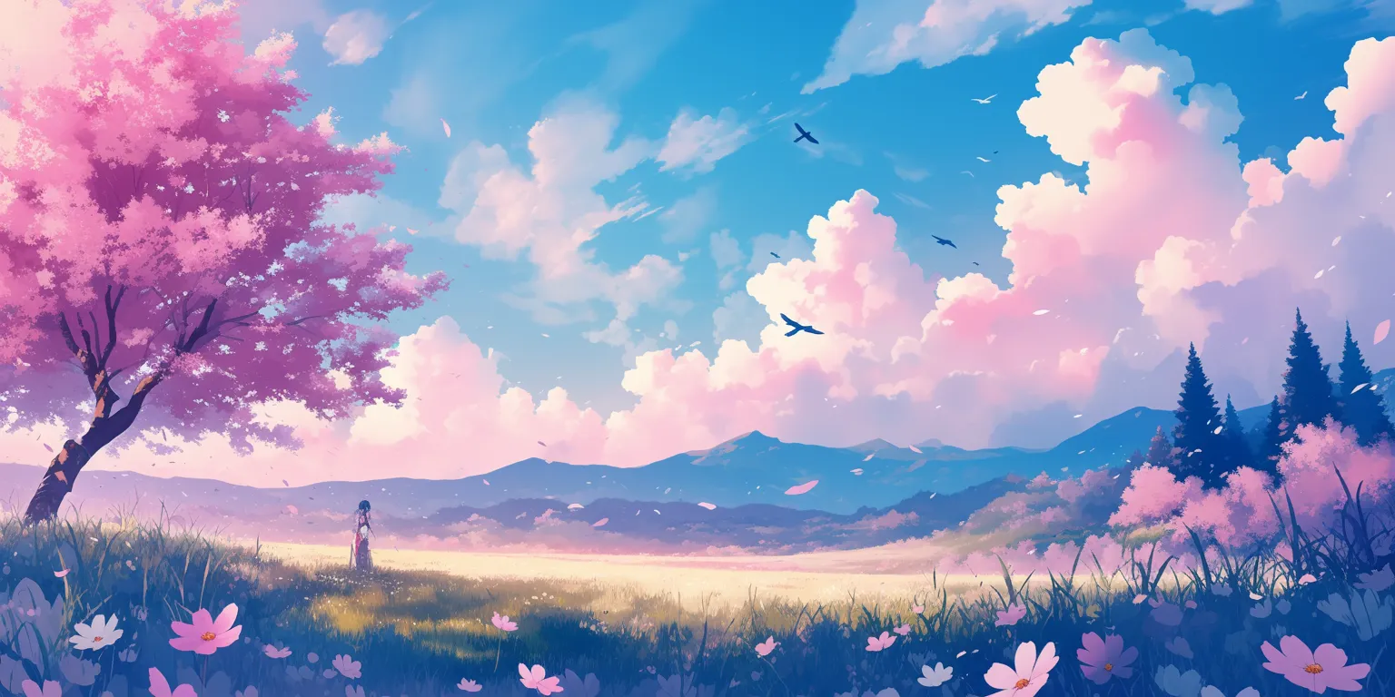 pink anime background backgrounds, background, landscape, ghibli, 2560x1440