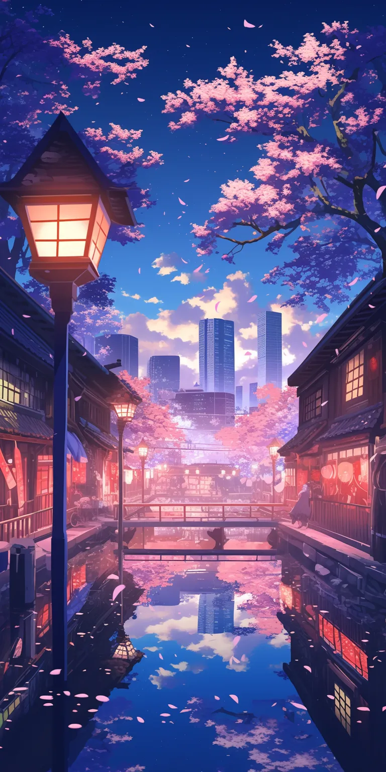 anime background night japan, tokyo, sakura, kamisama, gintama