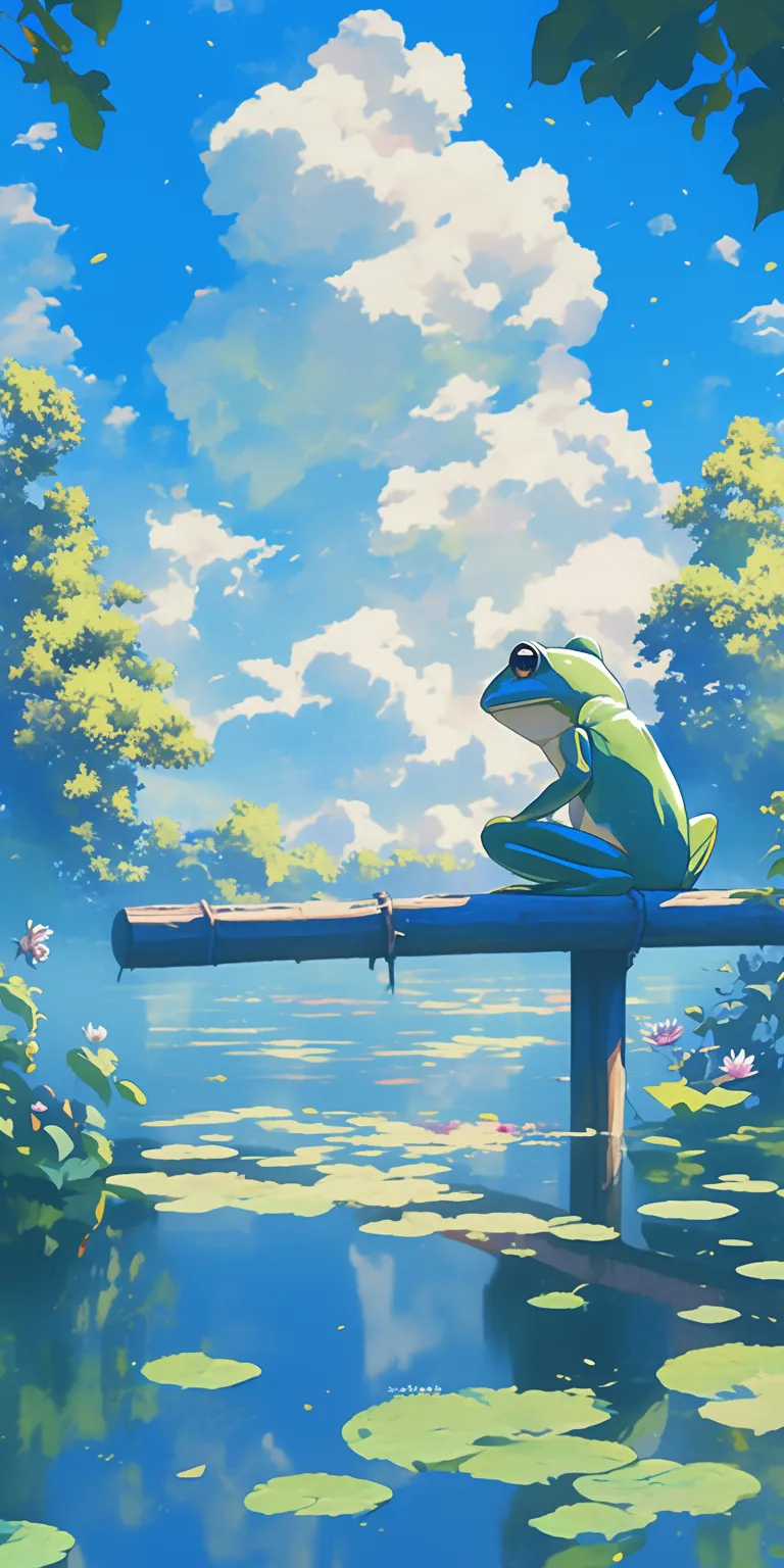 cute frog background frog, dororo, peaceful, lofi, ghibli