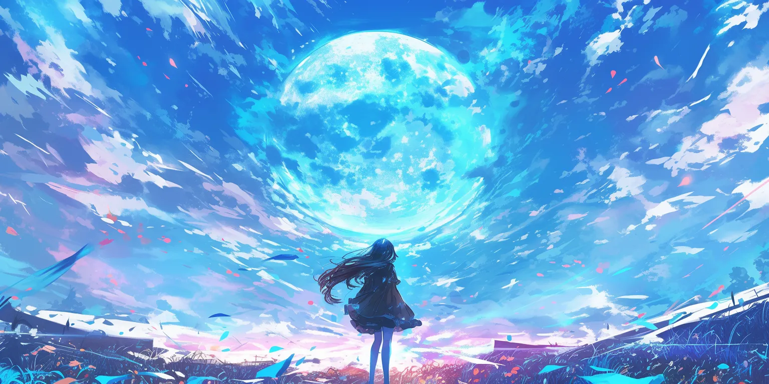pc anime wallpaper sky, moon, bocchi, ghibli, lockscreen