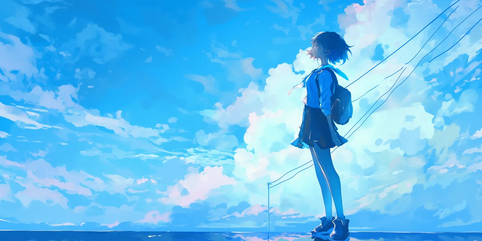 blue anime wallpaper sky, ciel, flcl, 1920x1080, 3440x1440