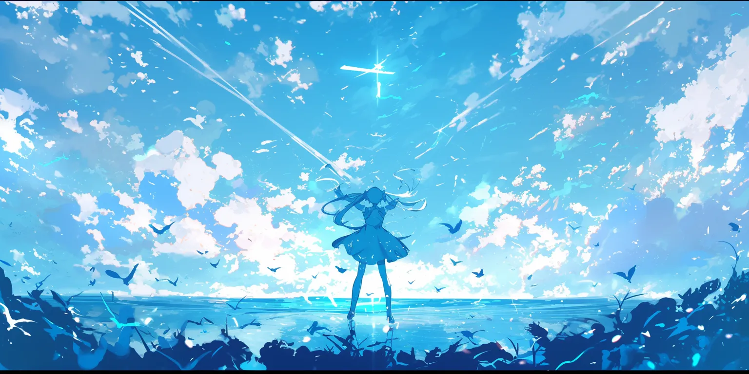 blue anime wallpaper sky, ocean, aqua, ciel, star