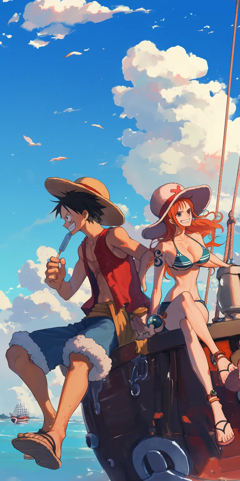 one piece aesthetic wallpaper luffy, ghibli, nami, champloo, shanks