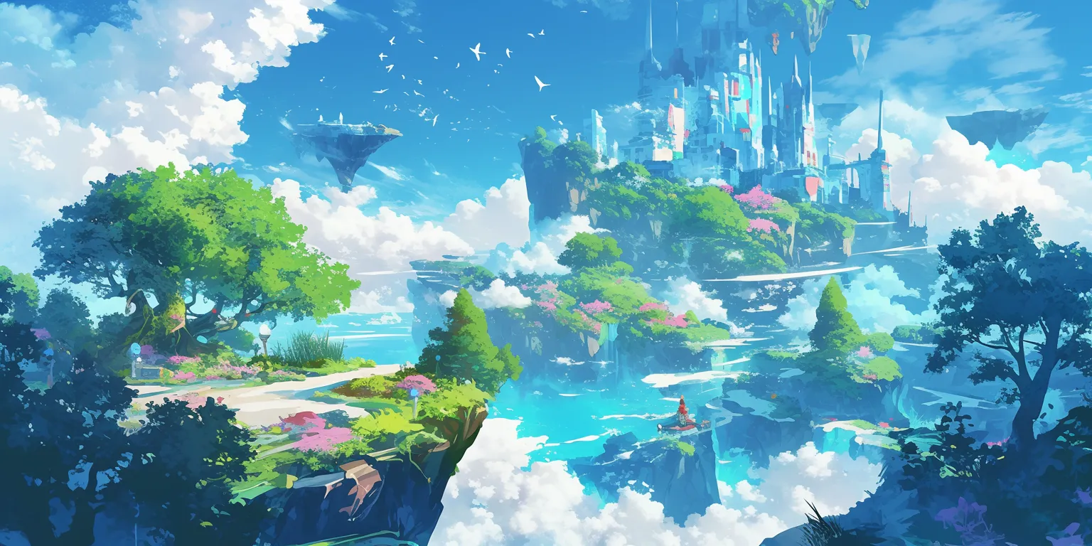beautiful anime background evergarden, ghibli, 2560x1440, lagoon, wonderland