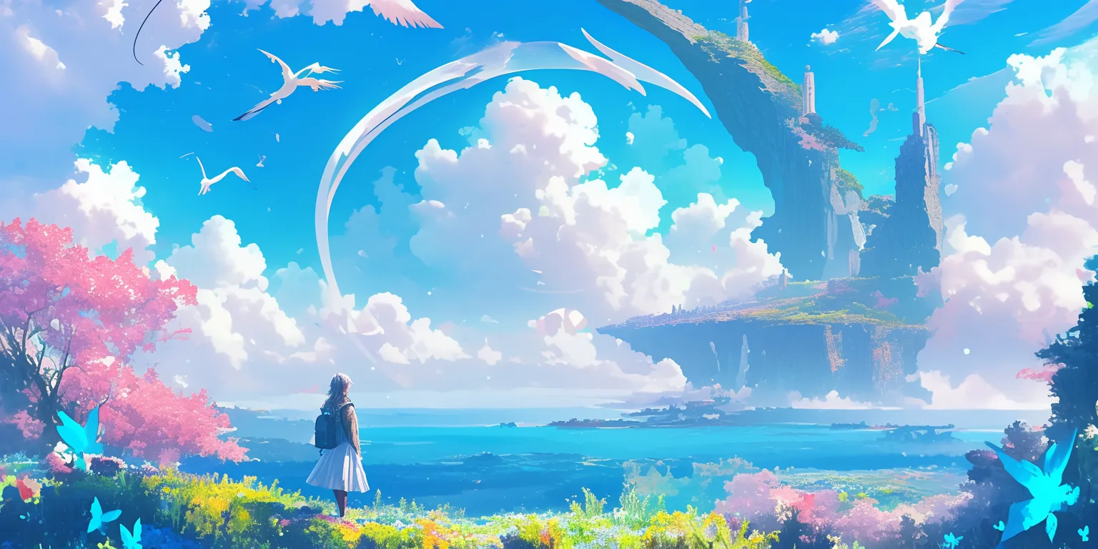 cute anime background ghibli, evergarden, 2560x1440, 3440x1440, sky