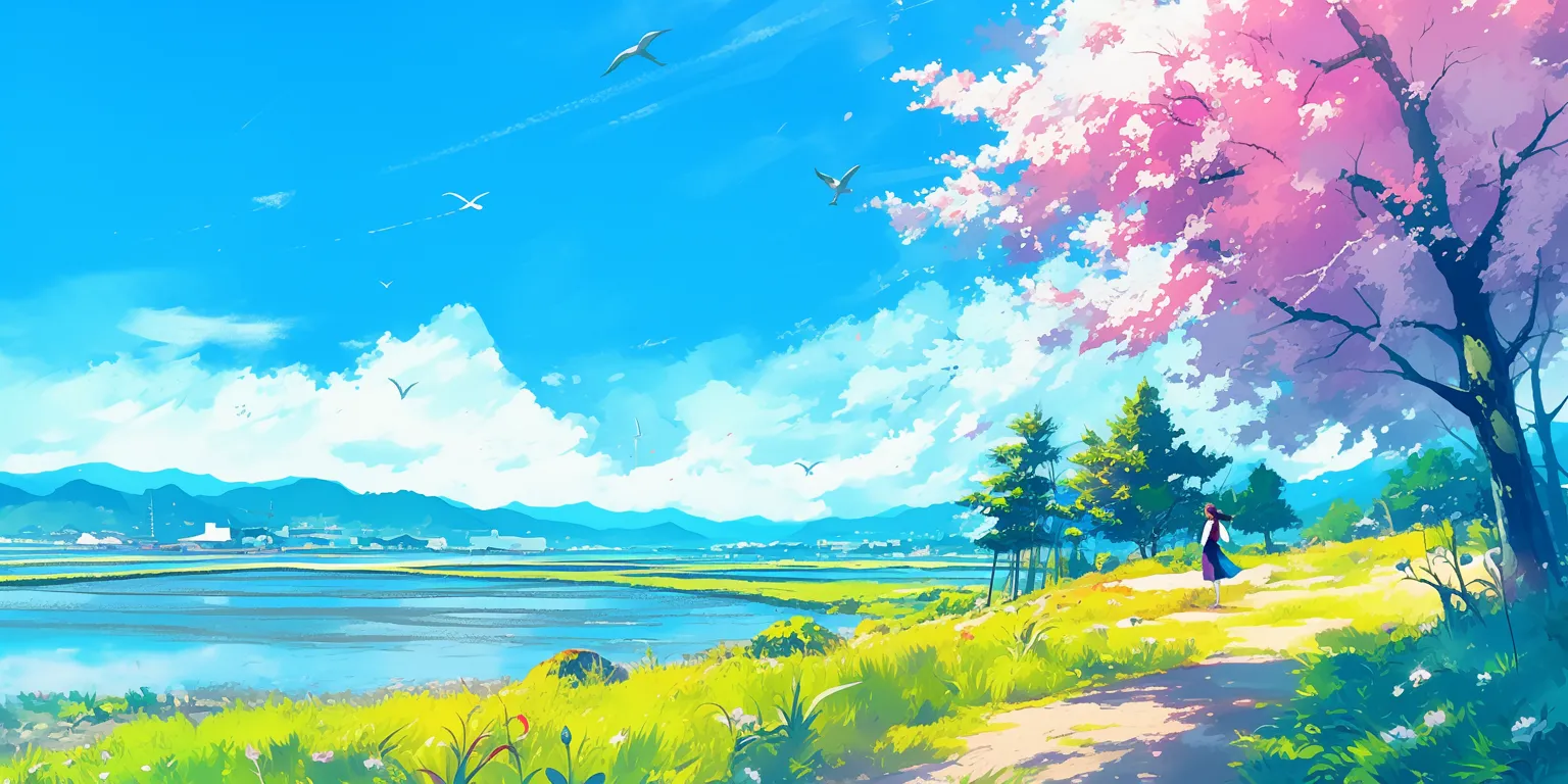 wallpaper aesthetic anime 2560x1440, 3440x1440, 1920x1080, ghibli, scenery