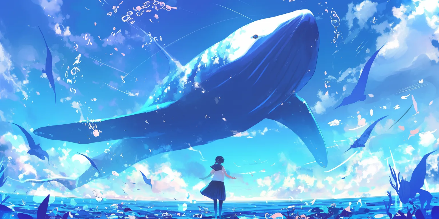 free anime wallpaper whale, ocean, bocchi, ghibli, haru