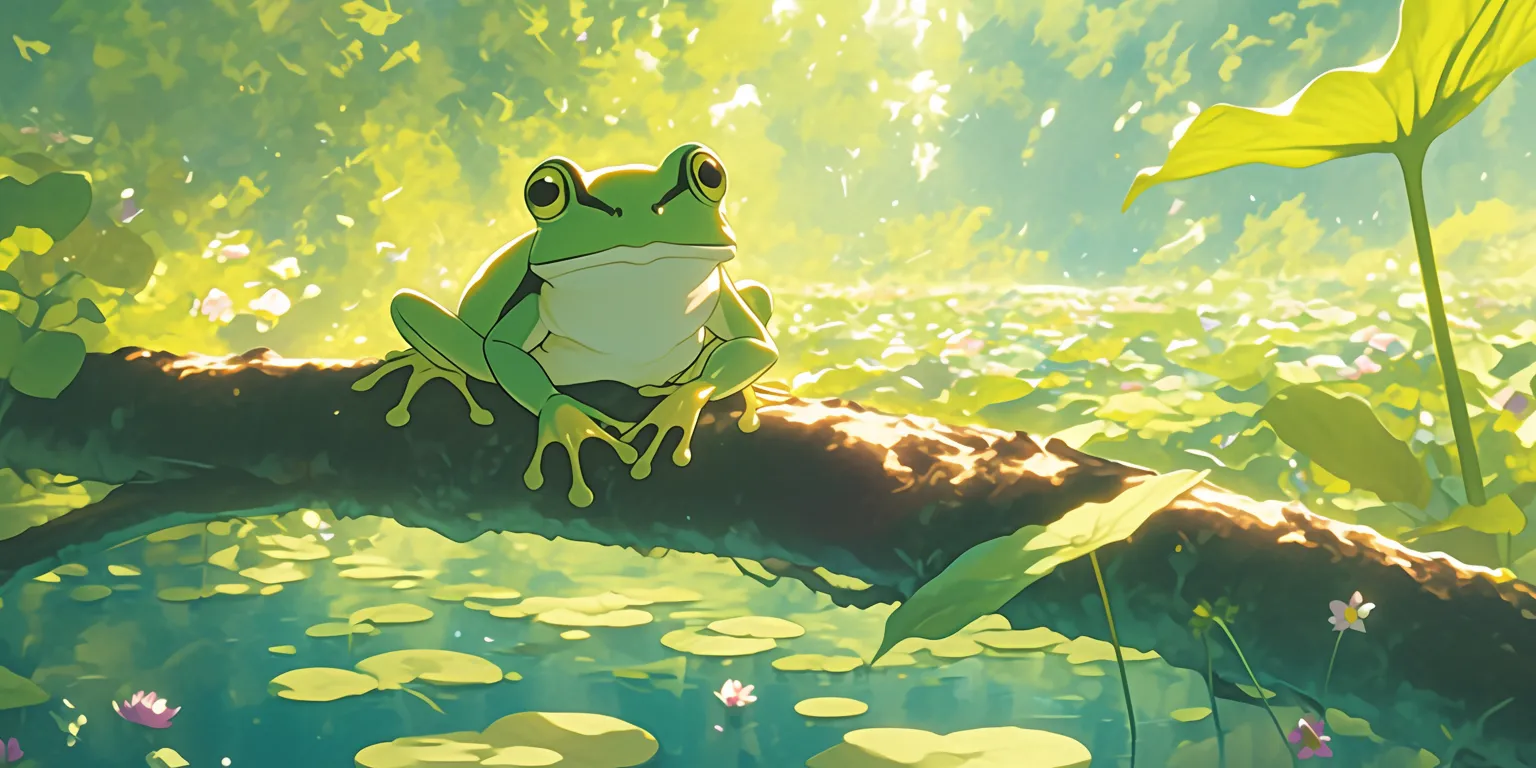 cute frog background frog, ghibli, peaceful, relaxing, 2560x1440