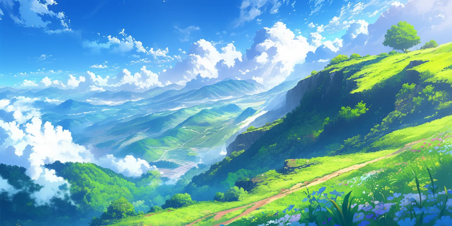 moving wallpapers evergarden, scenery, mountain, ghibli, landscape