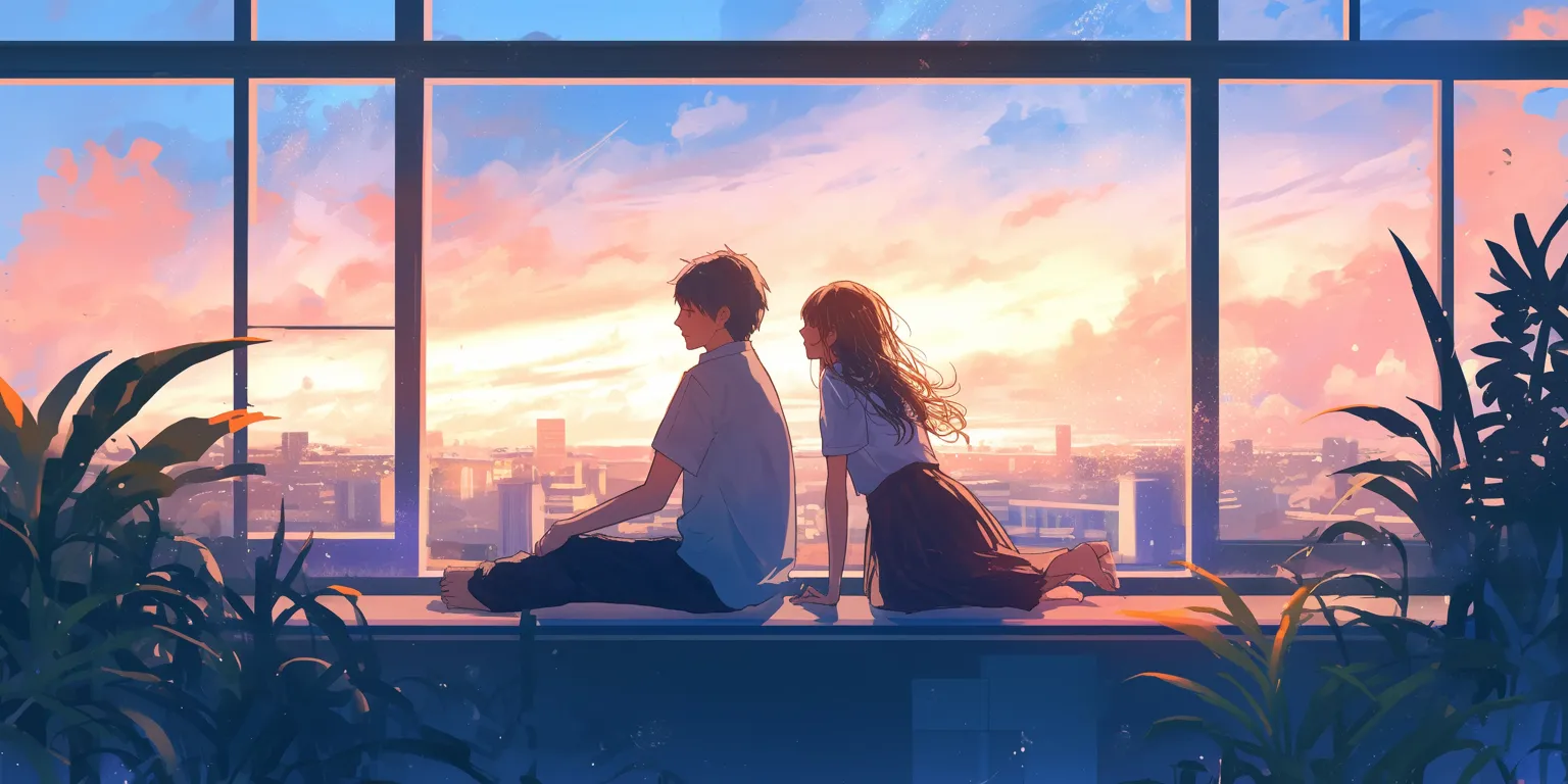 anime couple wallpaper lofi, sunset, 3440x1440, hyouka, ghibli