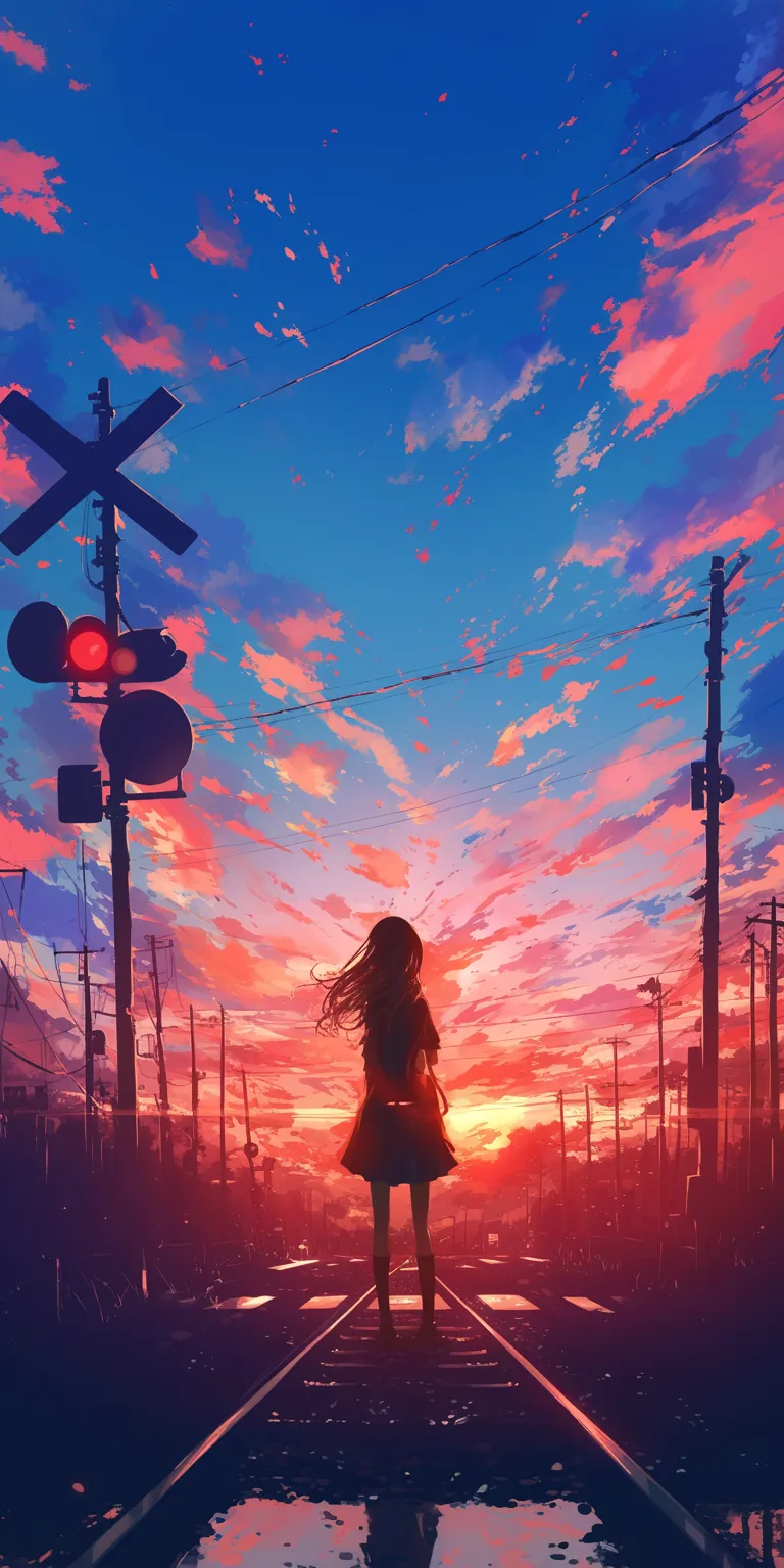 anime background wallpaper sunset, sky, lofi, lockscreen, alone