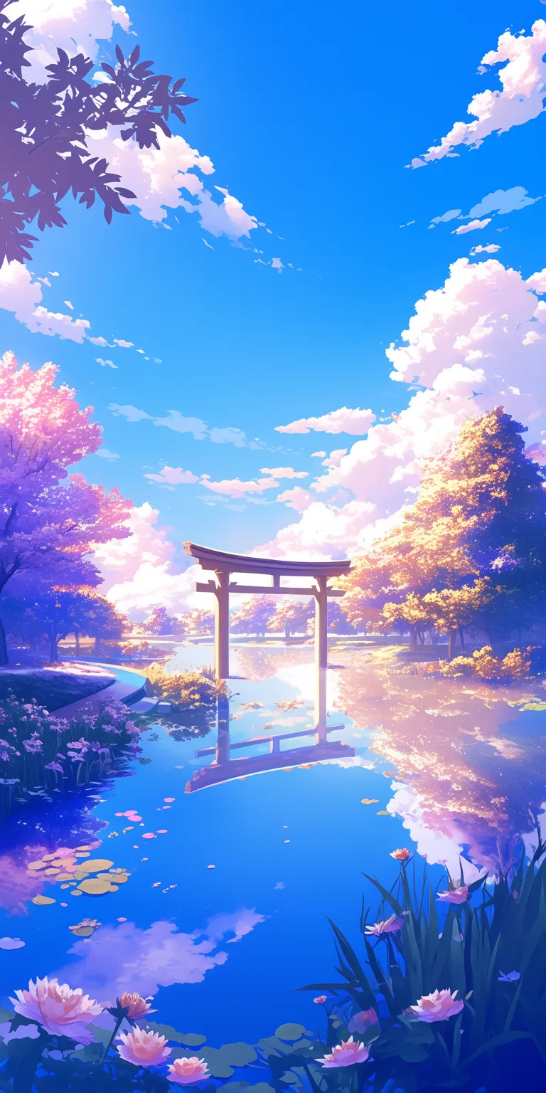 anime scenery background kamisama, sakura, japan, 2560x1440, wall