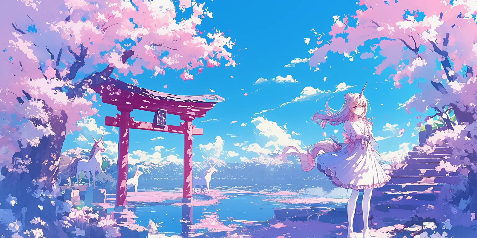 unicorn wallpaper cute 2560x1440, 1920x1080, 3440x1440, sakura, scenery