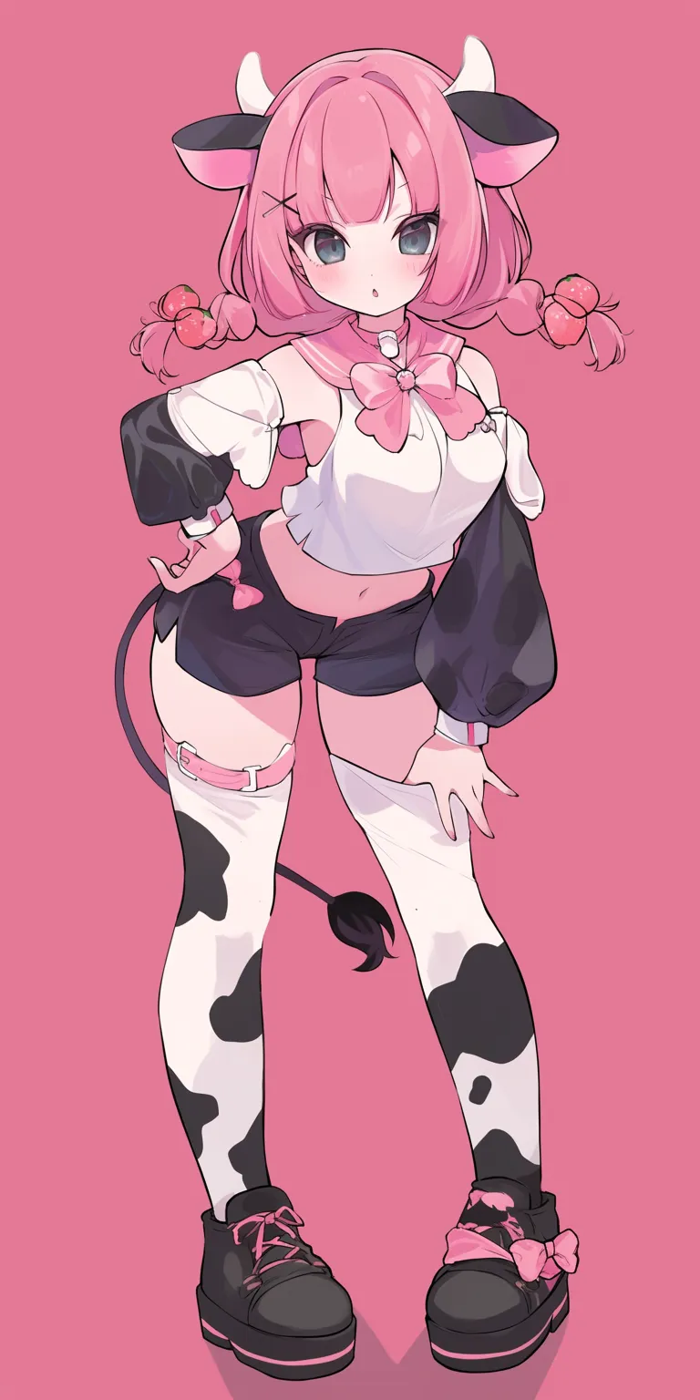 strawberry cow wallpaper cow, maid, madoka, strawberry, pink