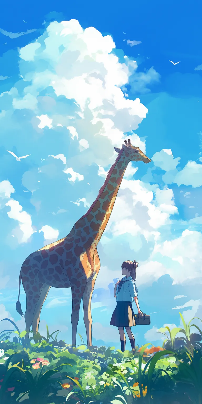 giraffe wallpaper giraffe, ghibli, sky, yuujinchou, animation