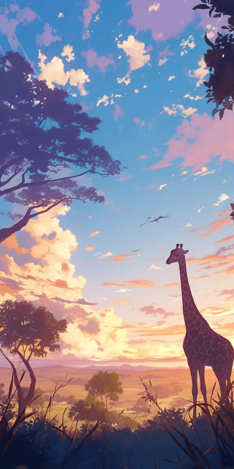 giraffe wallpaper giraffe, sunset, champloo, background, scenery