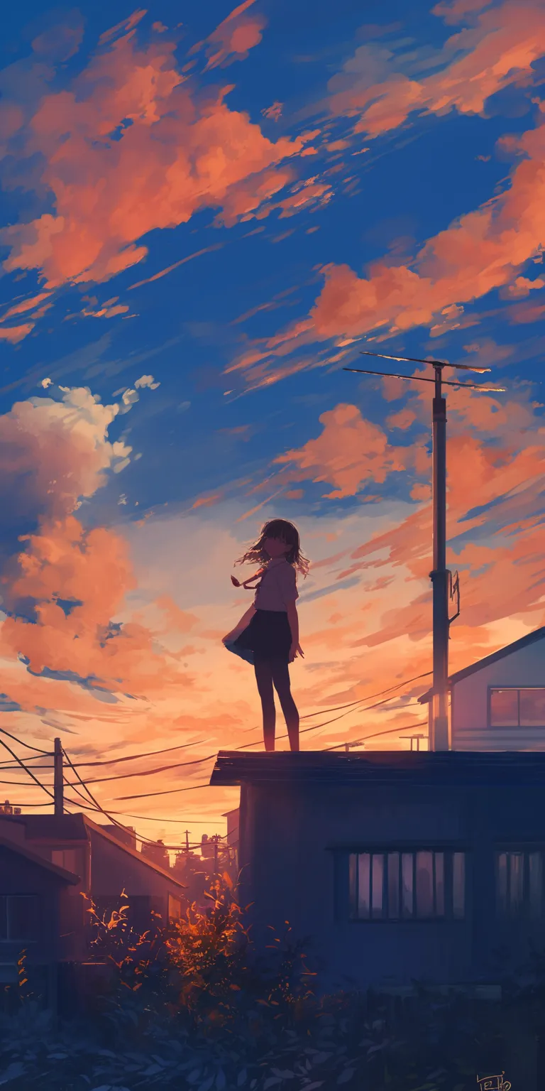 iphone anime wallpaper flcl, sunset, sky, lofi, mirai
