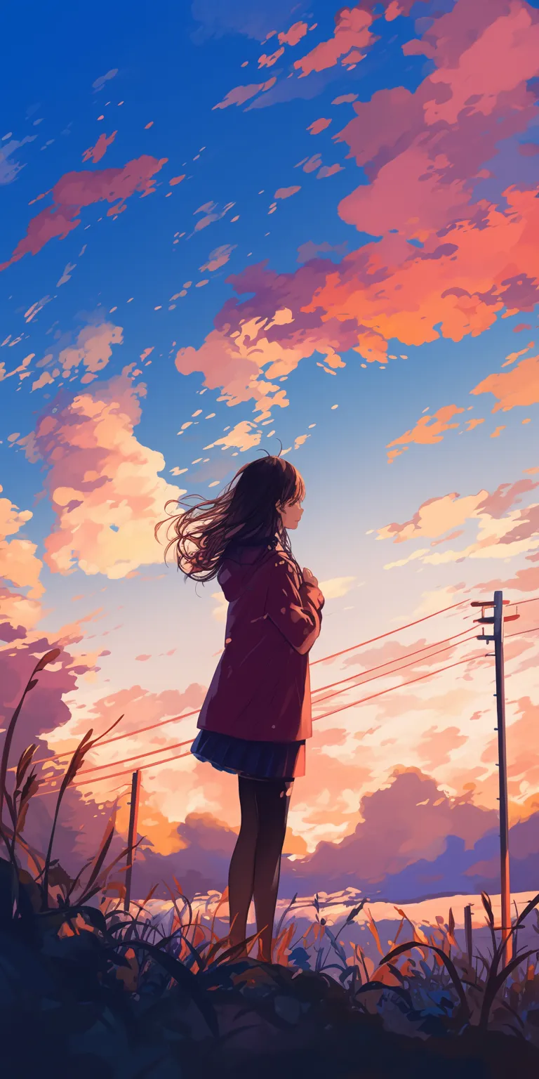cute wallpaper anime sky, sunset, alone, flcl, scenery