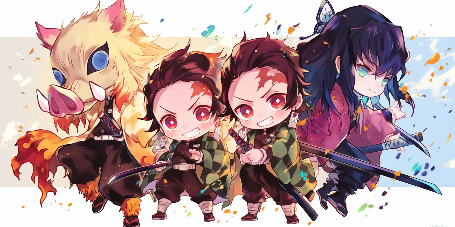 demon slayer chibi wallpaper kimetsu, howls, howl's, chibi, digimon