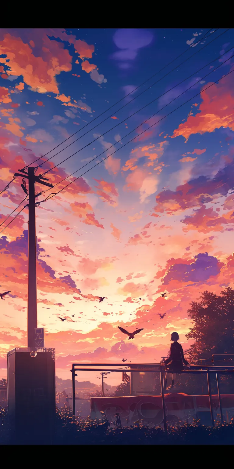 anime backgrounds iphone sunset, flcl, sky, 3440x1440, lockscreen
