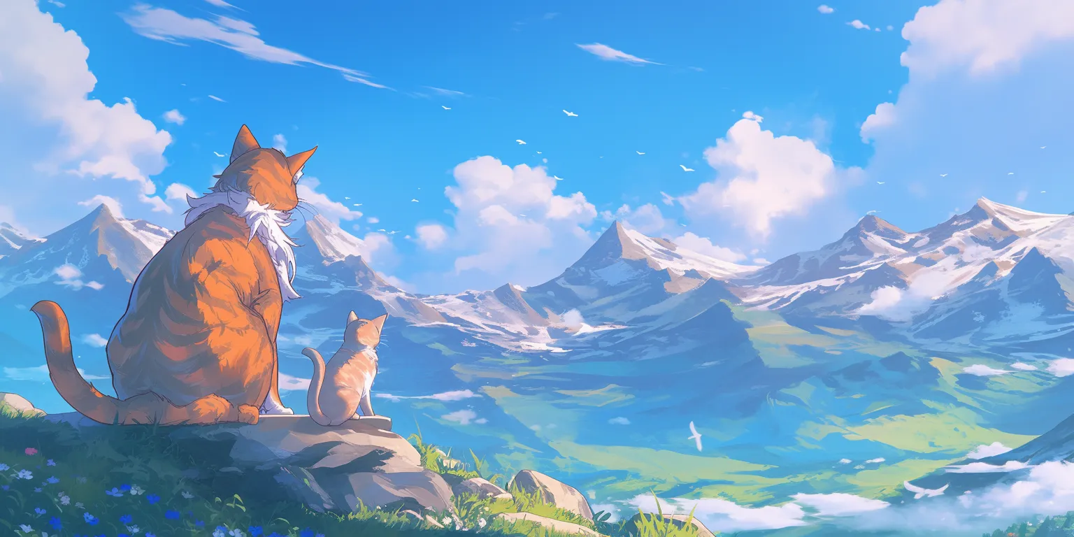 cartoon cat wallpaper ghibli, mononoke, evergarden, howl's, mountain