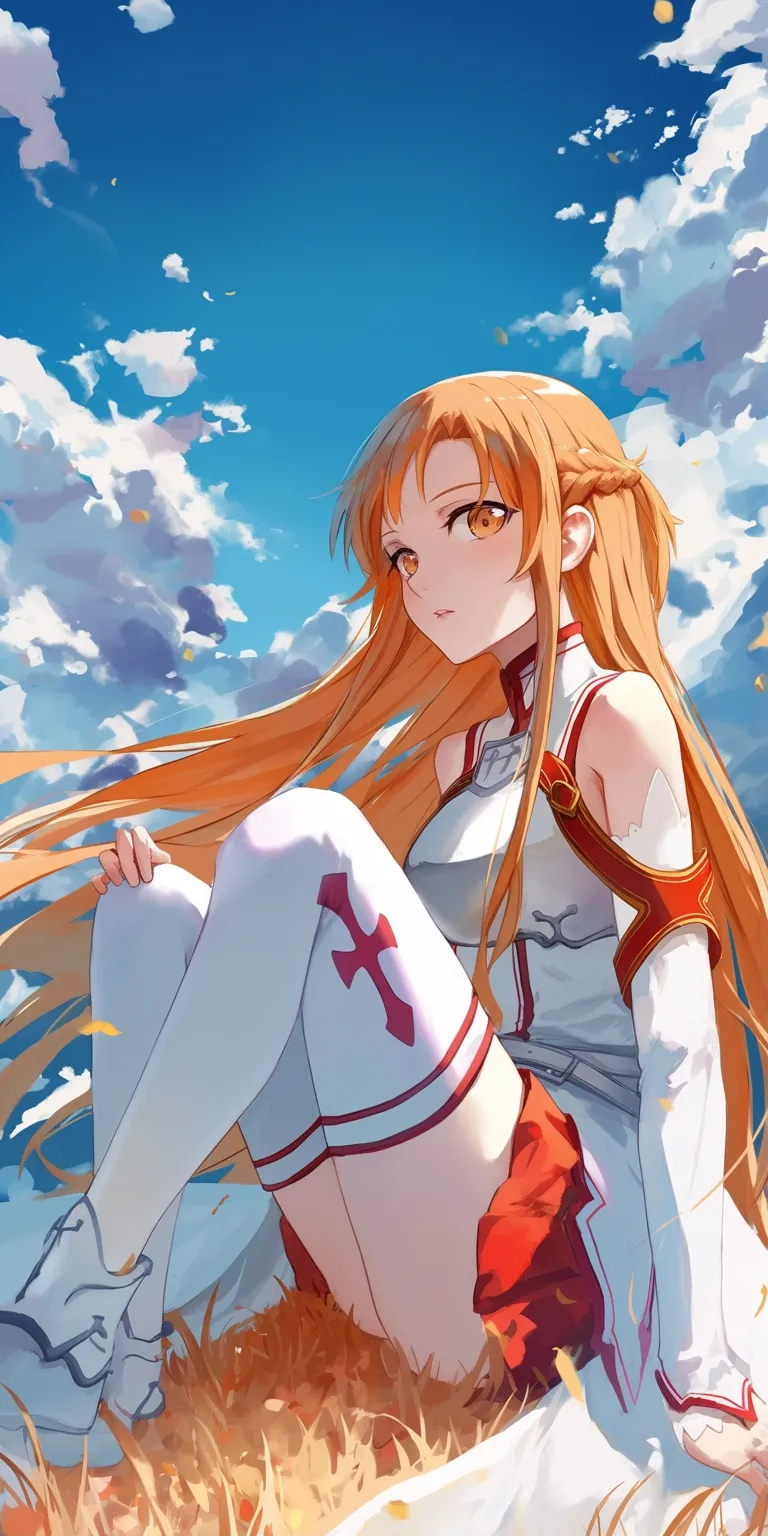 asuna yuuki wallpaper asuna, orange, sao, sun, mirai