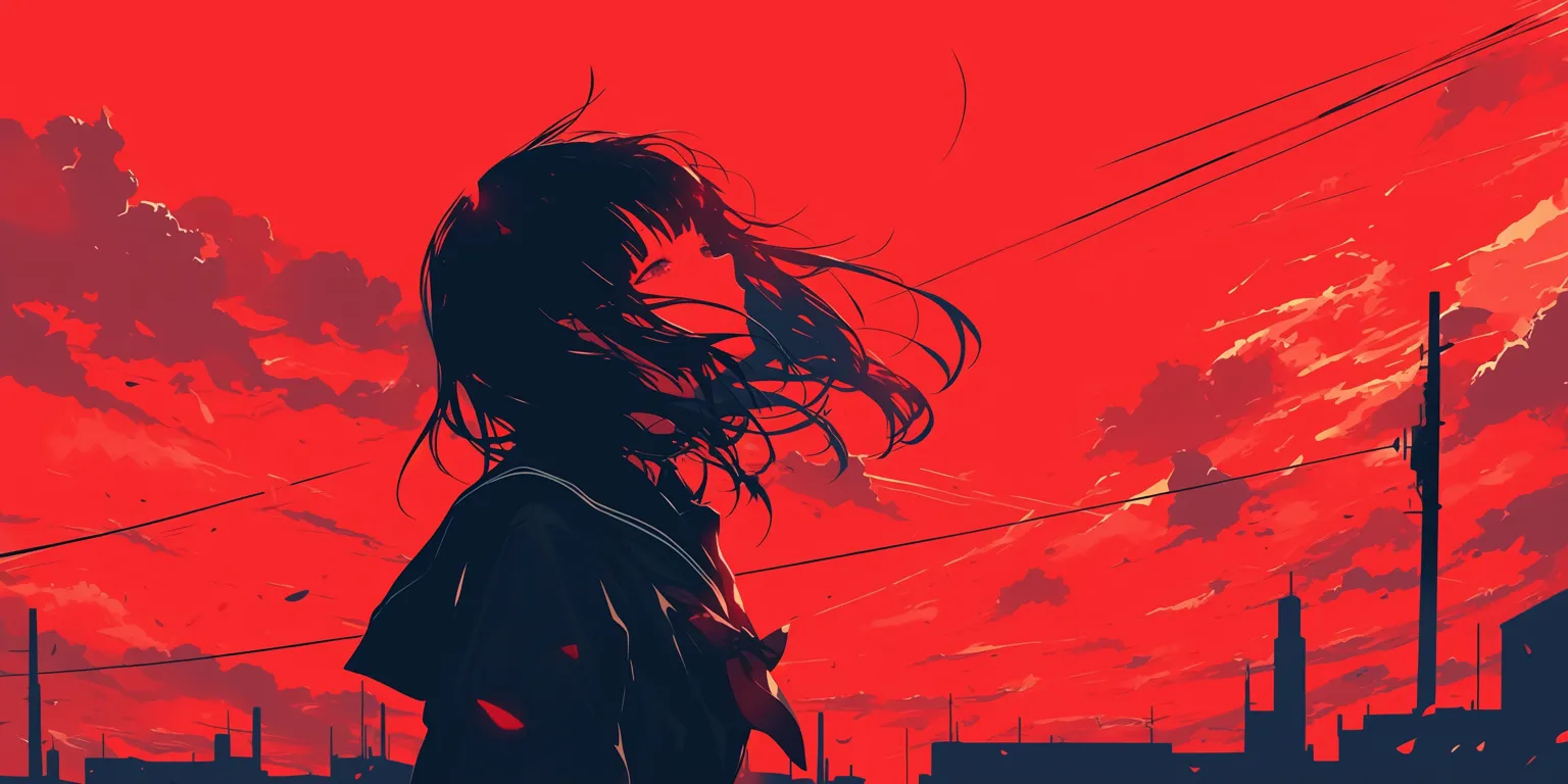 red anime wallpaper akira, flcl, touka, yumeko, 2560x1440