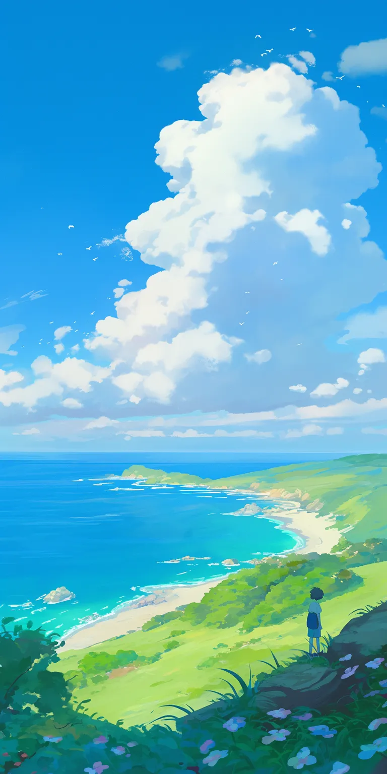 studio ghibli wallpaper ghibli, ocean, backgrounds, sky, scenery