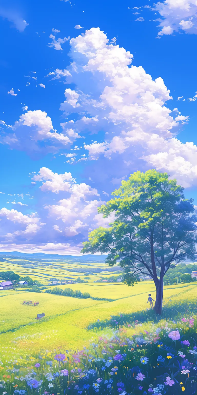 free moving backgrounds yuru, ghibli, scenery, sky, 3440x1440