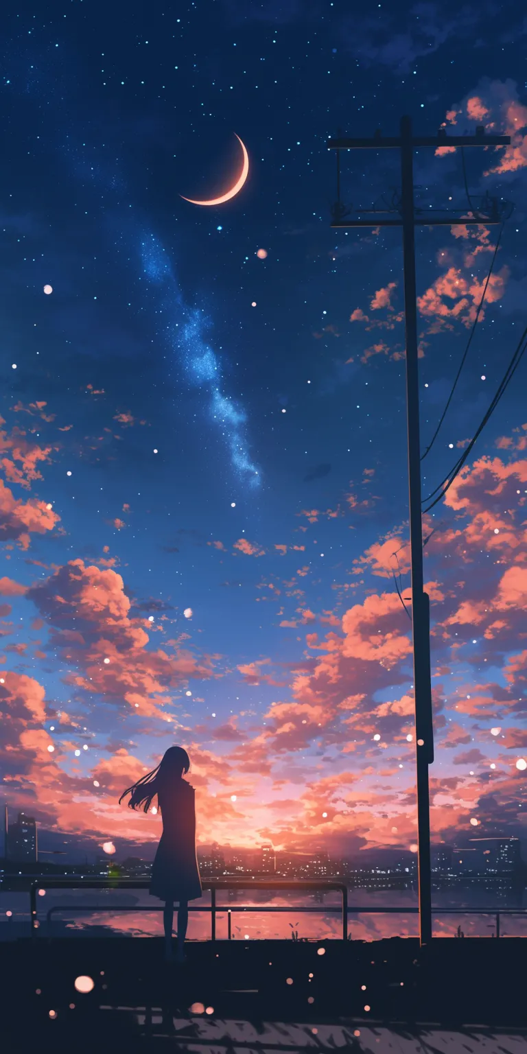 anime background night sky, lockscreen, galaxy, 3440x1440, yuru