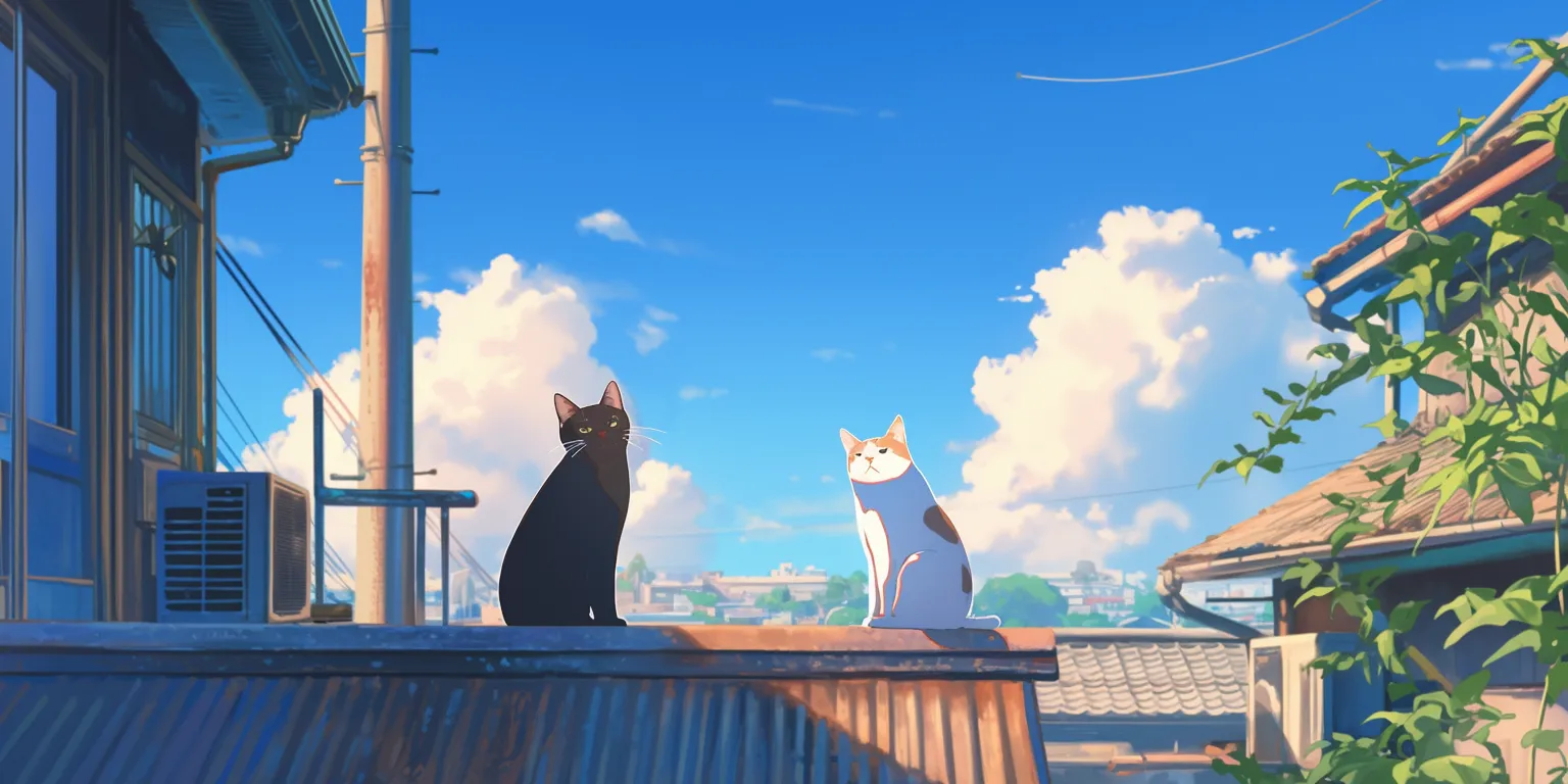 cat and dog wallpaper ghibli, cats, sky, 3440x1440, animation