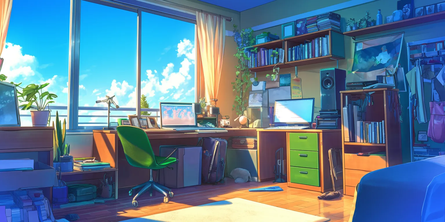 anime room background classroom, office, room, yotsuba, lofi