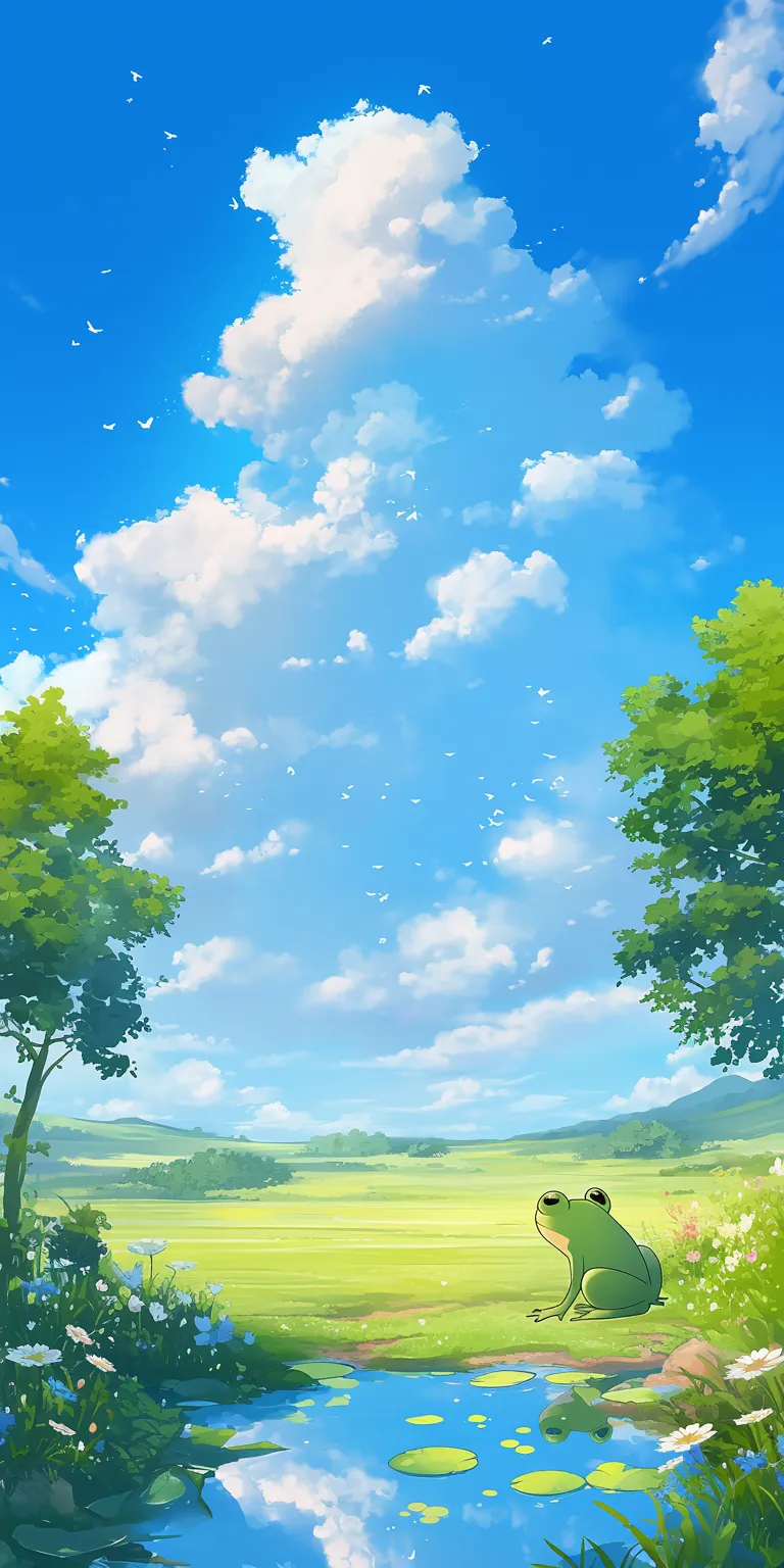 cute frog background sky, backgrounds, background, scenery, yuujinchou
