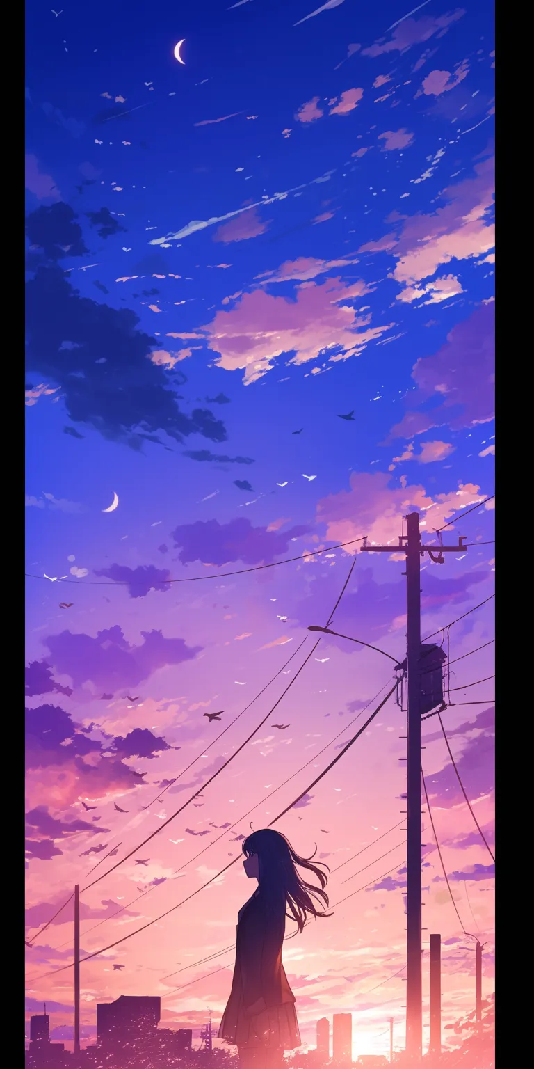 anime purple wallpaper lockscreen, sunset, sky, lofi, backgrounds