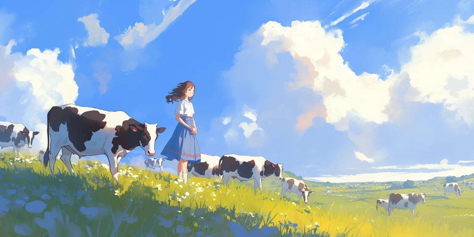 cow prints wallpaper ghibli, field, 3440x1440, sky, scenery