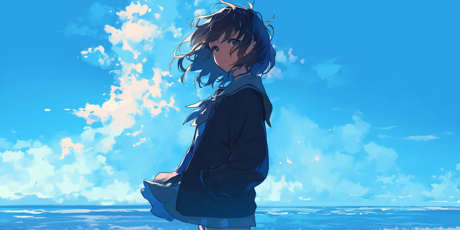 wallpaper mobile anime dazai, ocean, sky, ciel, haru