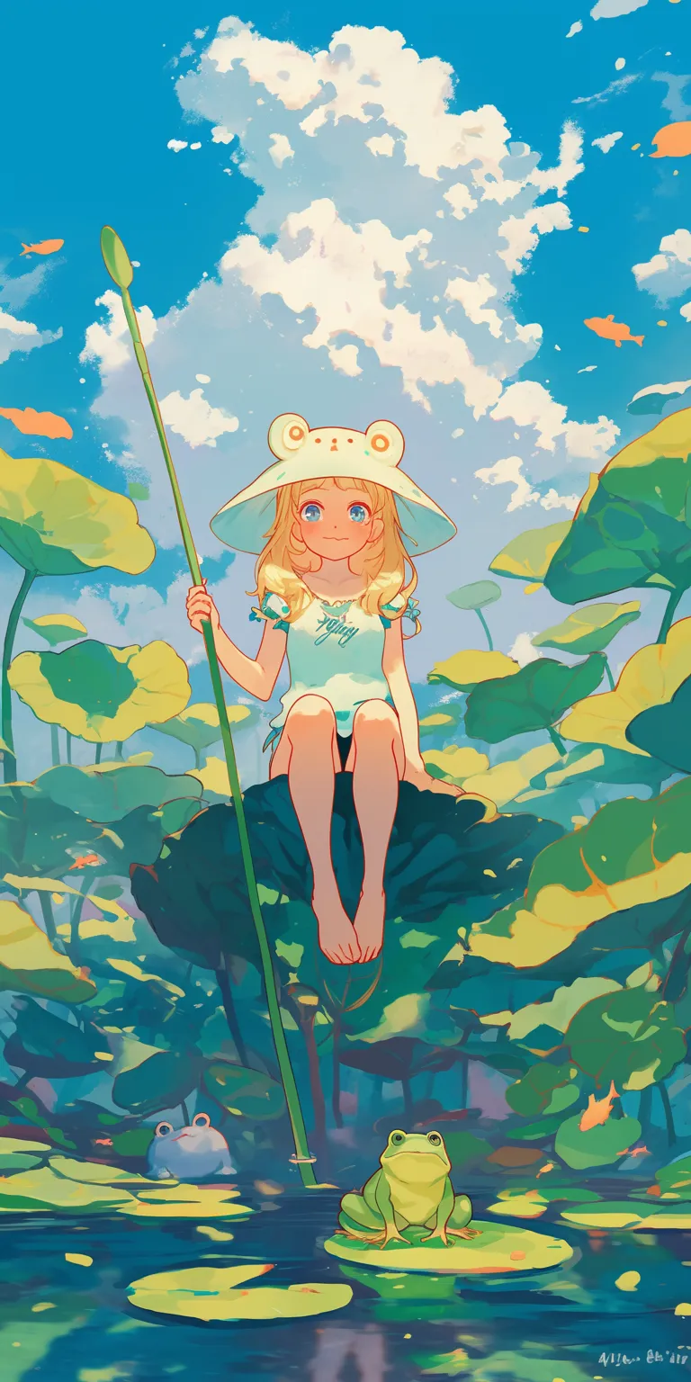 cute frog background ghibli, yotsuba, ponyo, cover, wonderland