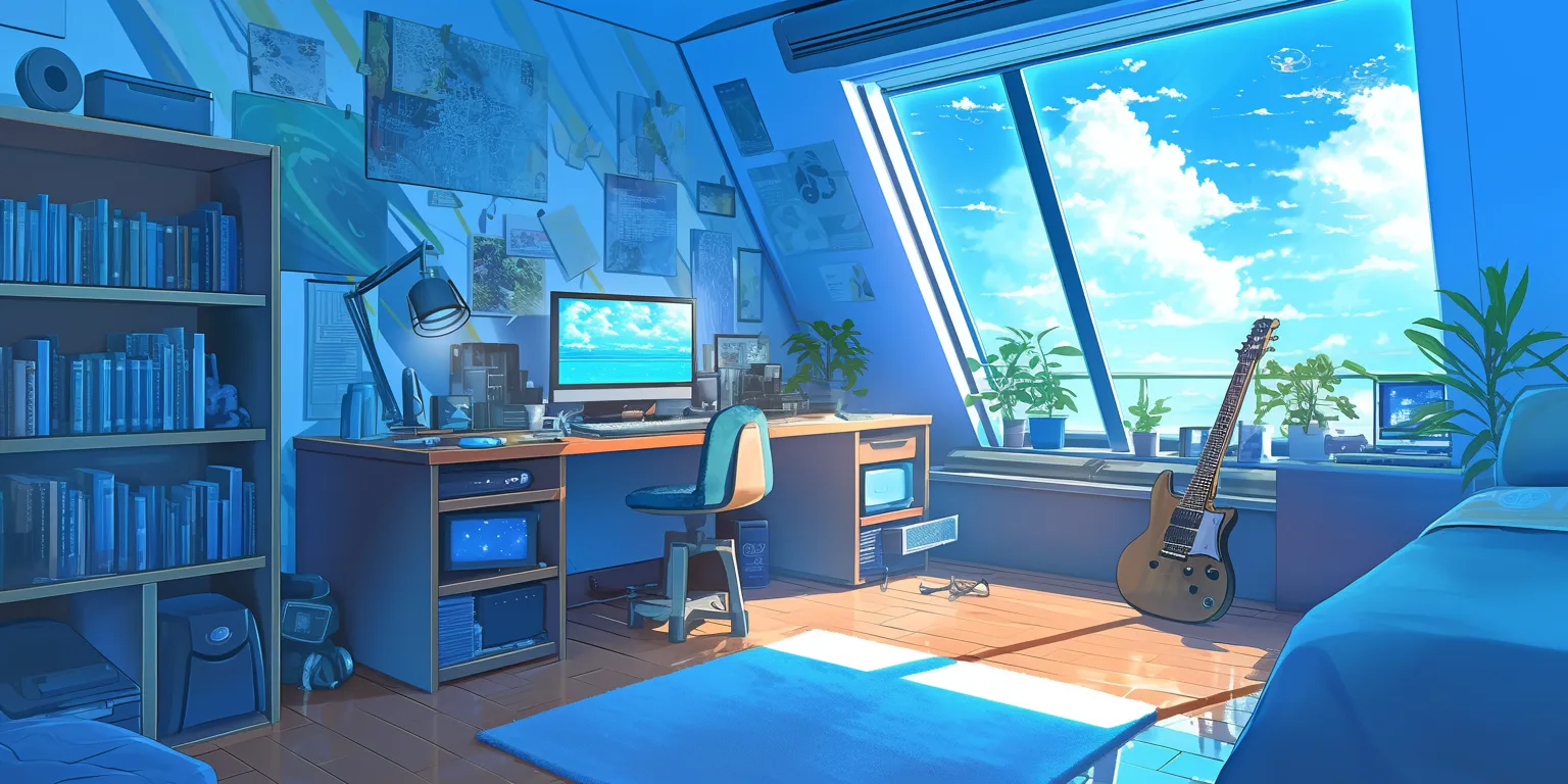 bedroom anime background classroom, room, backgrounds, computer, windows