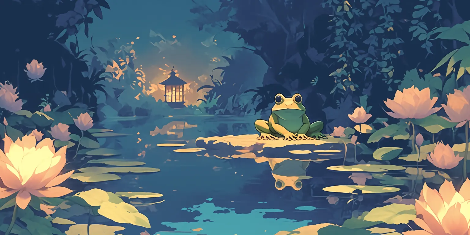 cute frog background frog, lagoon, peaceful, ghibli, backgrounds