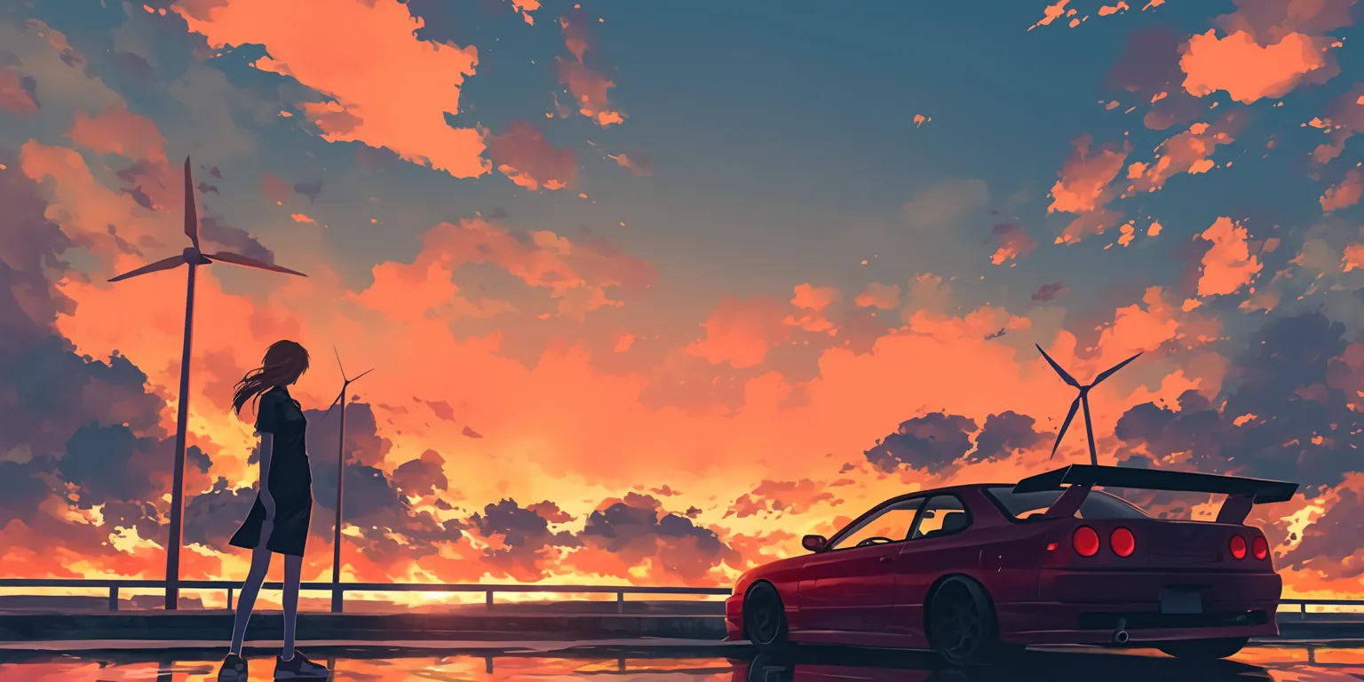 anime car wallpaper 3440x1440, sunset, ghibli, flcl, 2560x1440