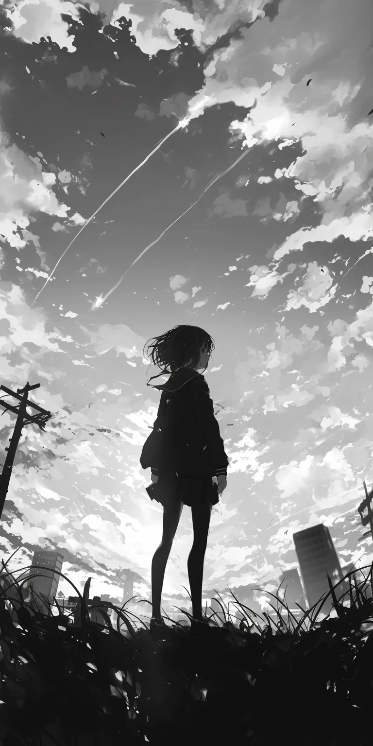 anime black and white wallpaper ciel, sky, flcl, touka, haru