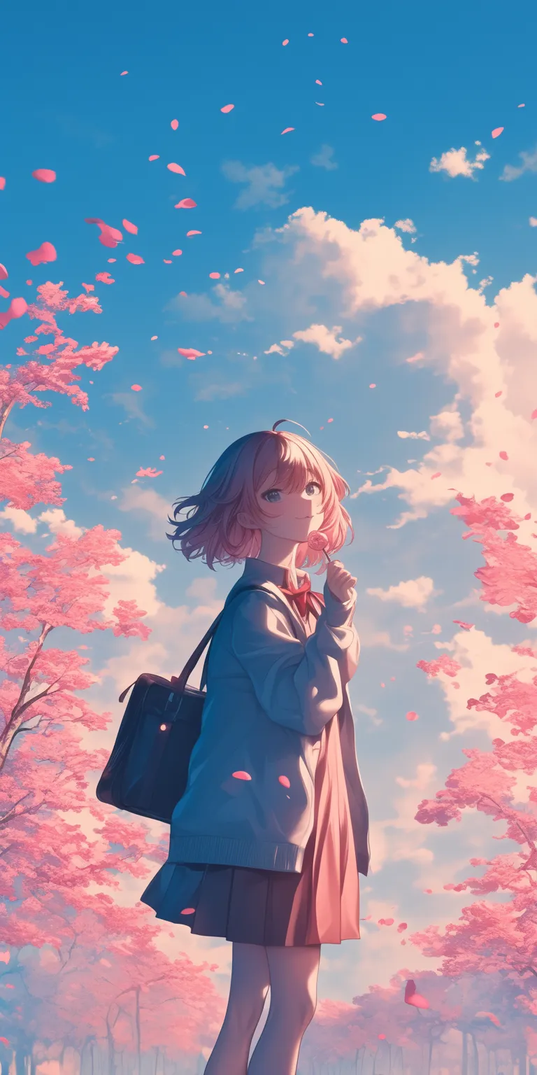 anime wallpaper pink sakura, sky, tomori, haru, yuru