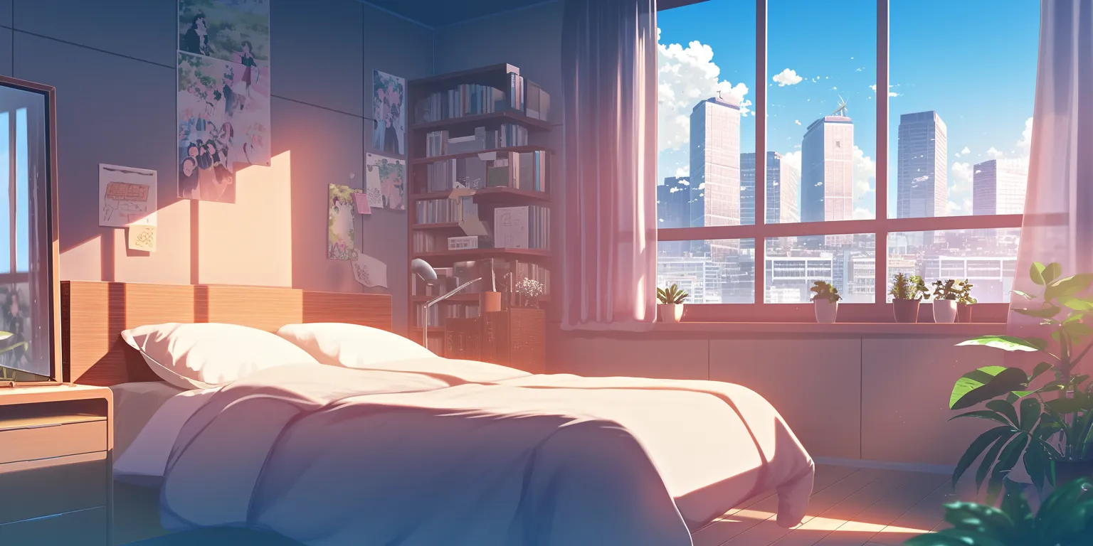 anime bed background room, bedroom, lofi, backgrounds