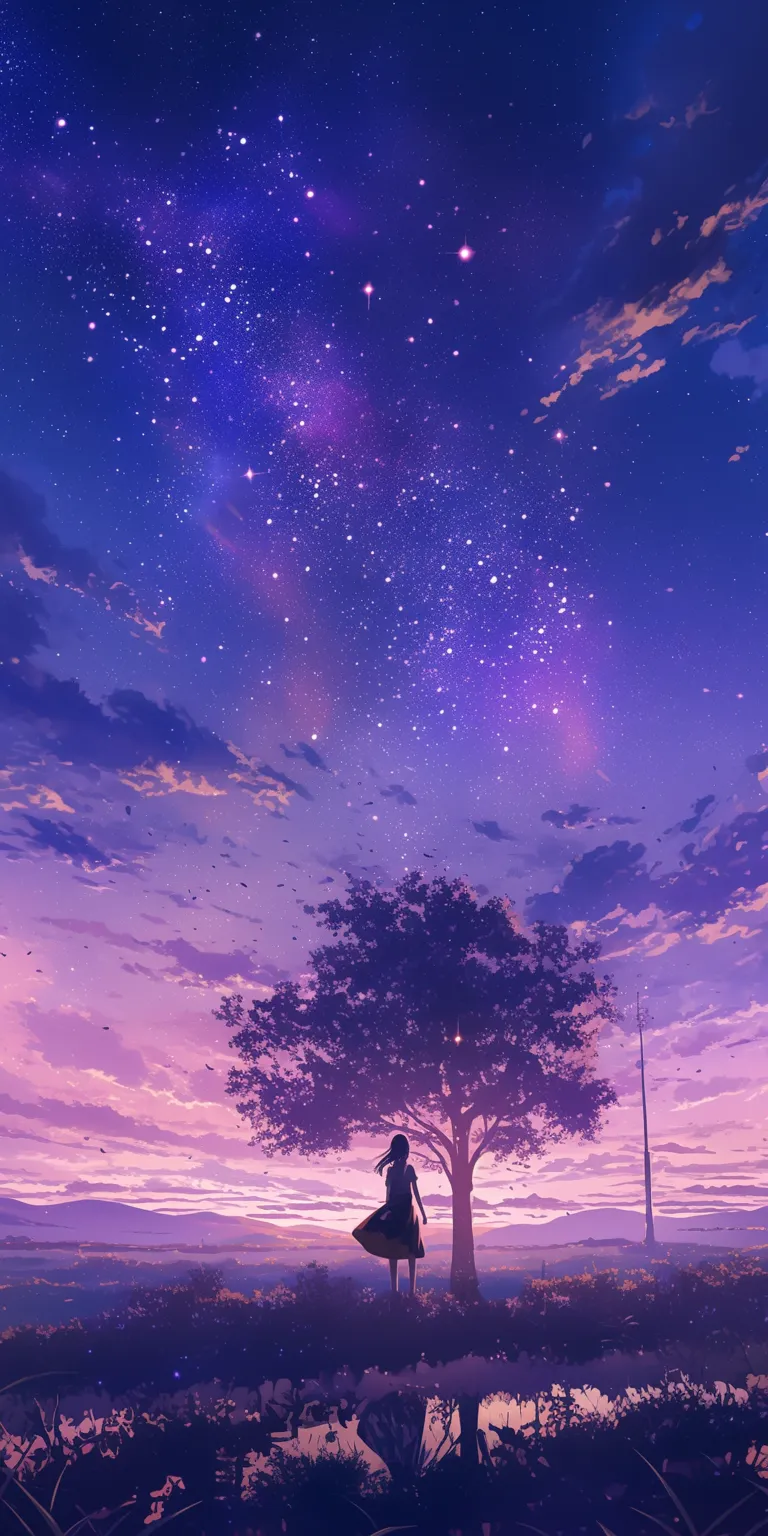 beautiful anime wallpaper sky, lockscreen, purple, galaxy, background