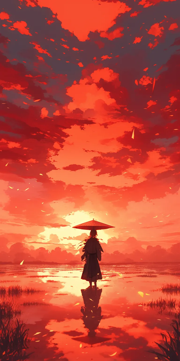 red anime wallpaper champloo, evergarden, sunset, flcl, dororo