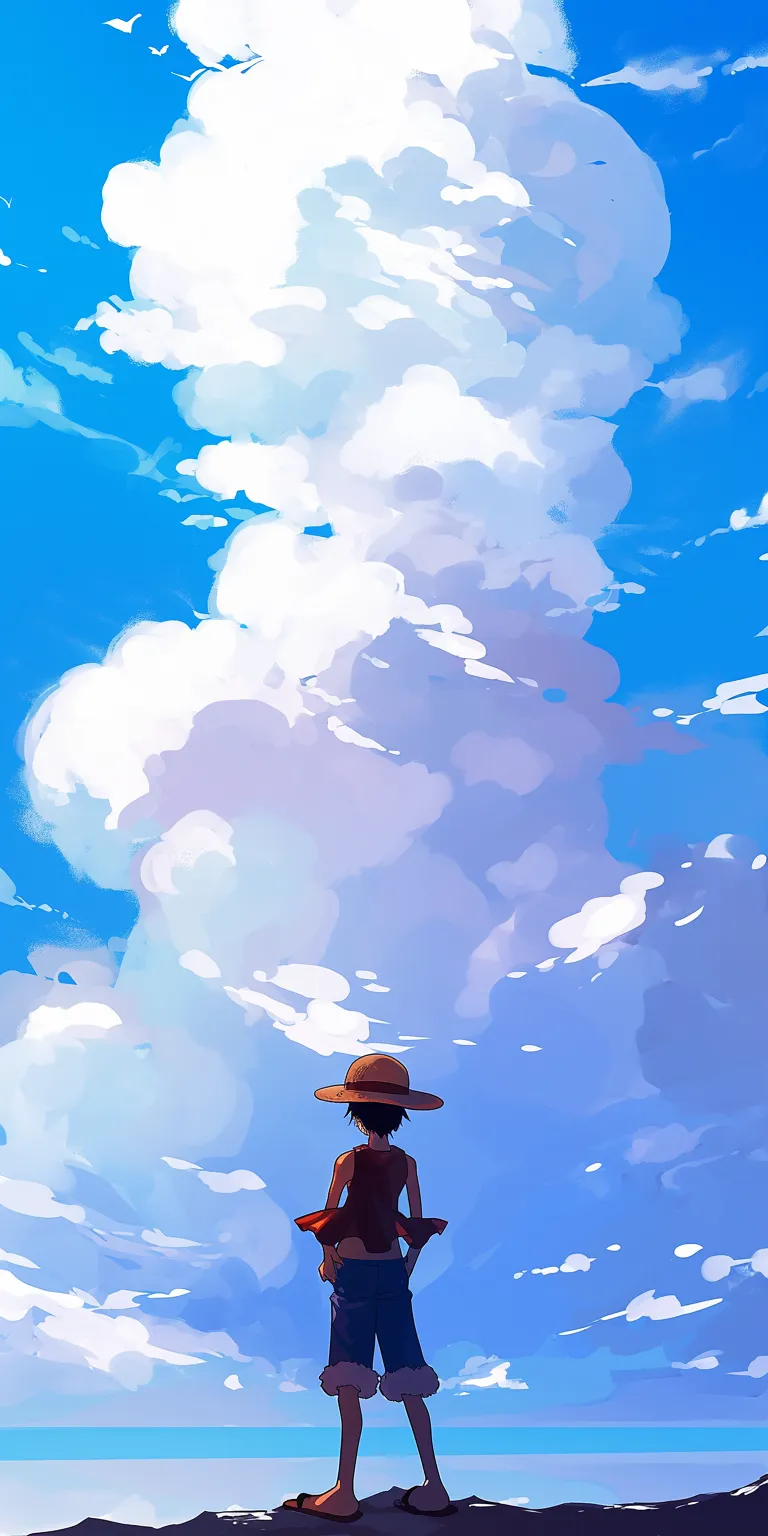 one piece background sky, luffy, flcl, backgrounds, champloo